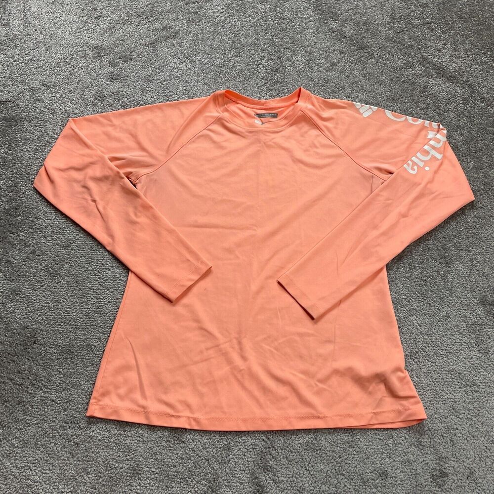 Columbia PFG Omni Shade Active Shirt Mens Small Orange Crew Neck Long Sleeve Top